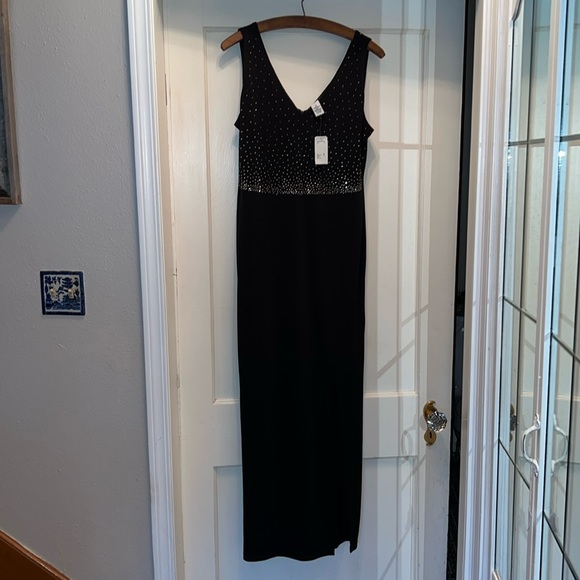 1990s Carmen Marc Valvo Black Dress with Illusion Neckline